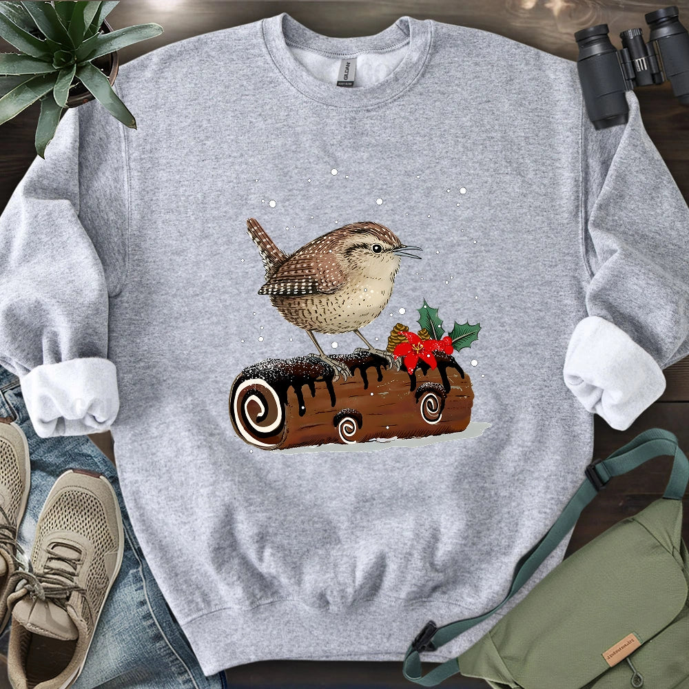 Winter Wren On Yule Log Sweatshirt