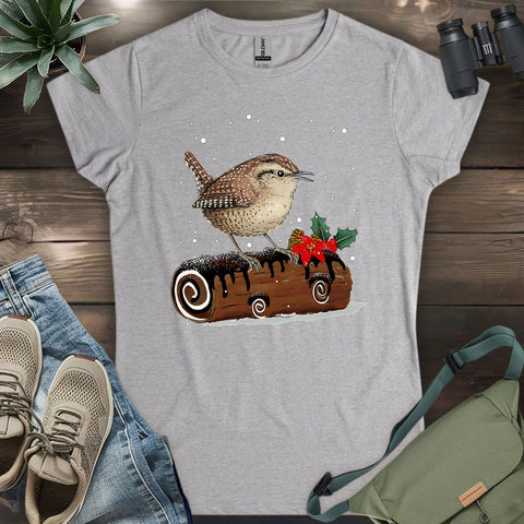 Winter Wren On Yule Log Women's T-shirt