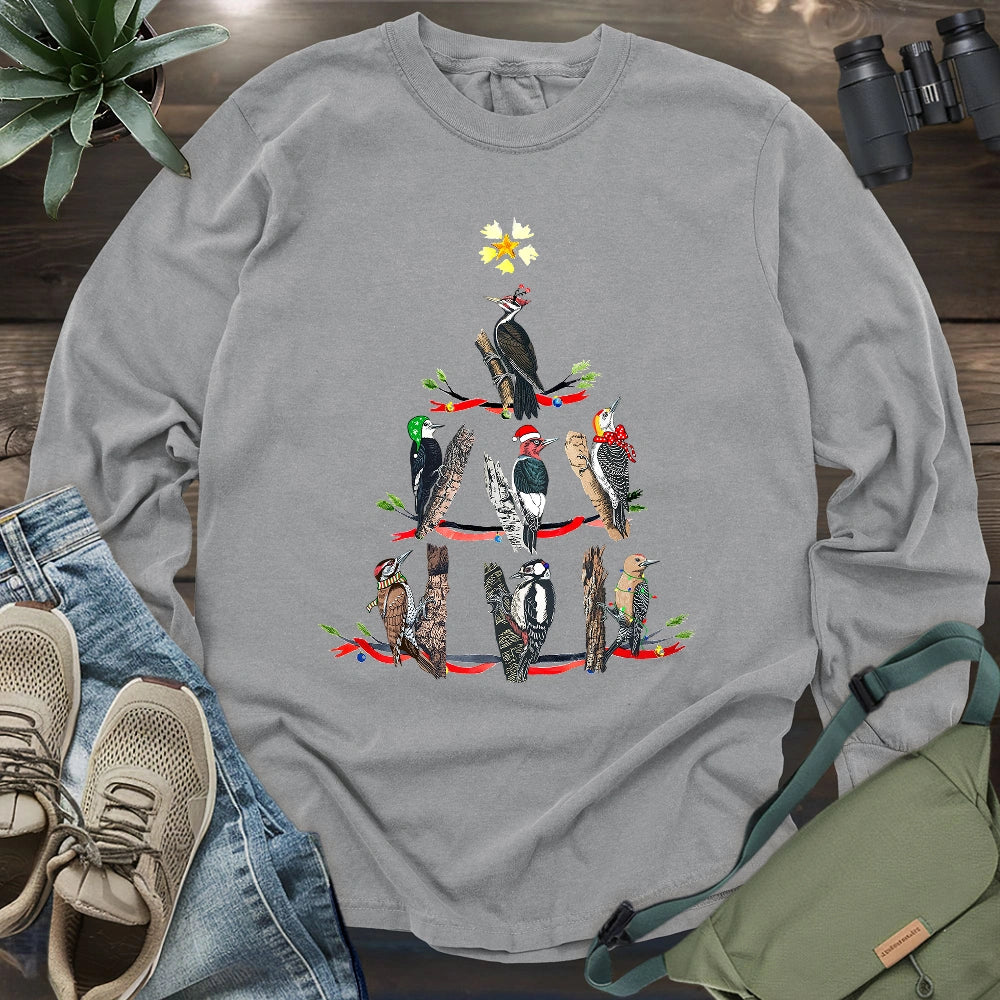 Woodpecker Christmas Tree Long Sleeve T-shirt