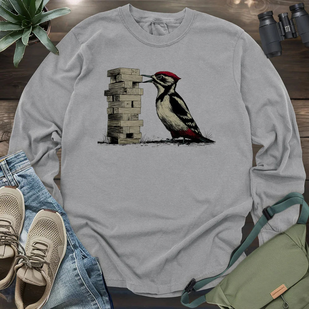 Woodpecker Playing Jenga Long Sleeve T-shirt