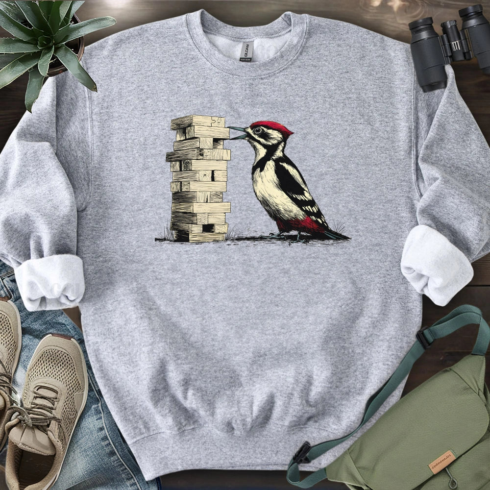 Woodpecker Playing Jenga Sweatshirt