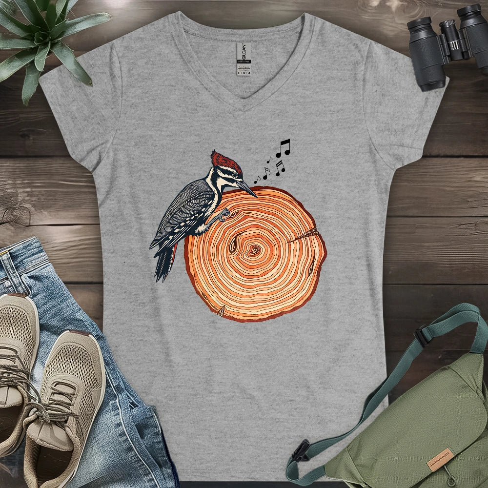 Woodpecker Playing Vinyl Lady V-neck