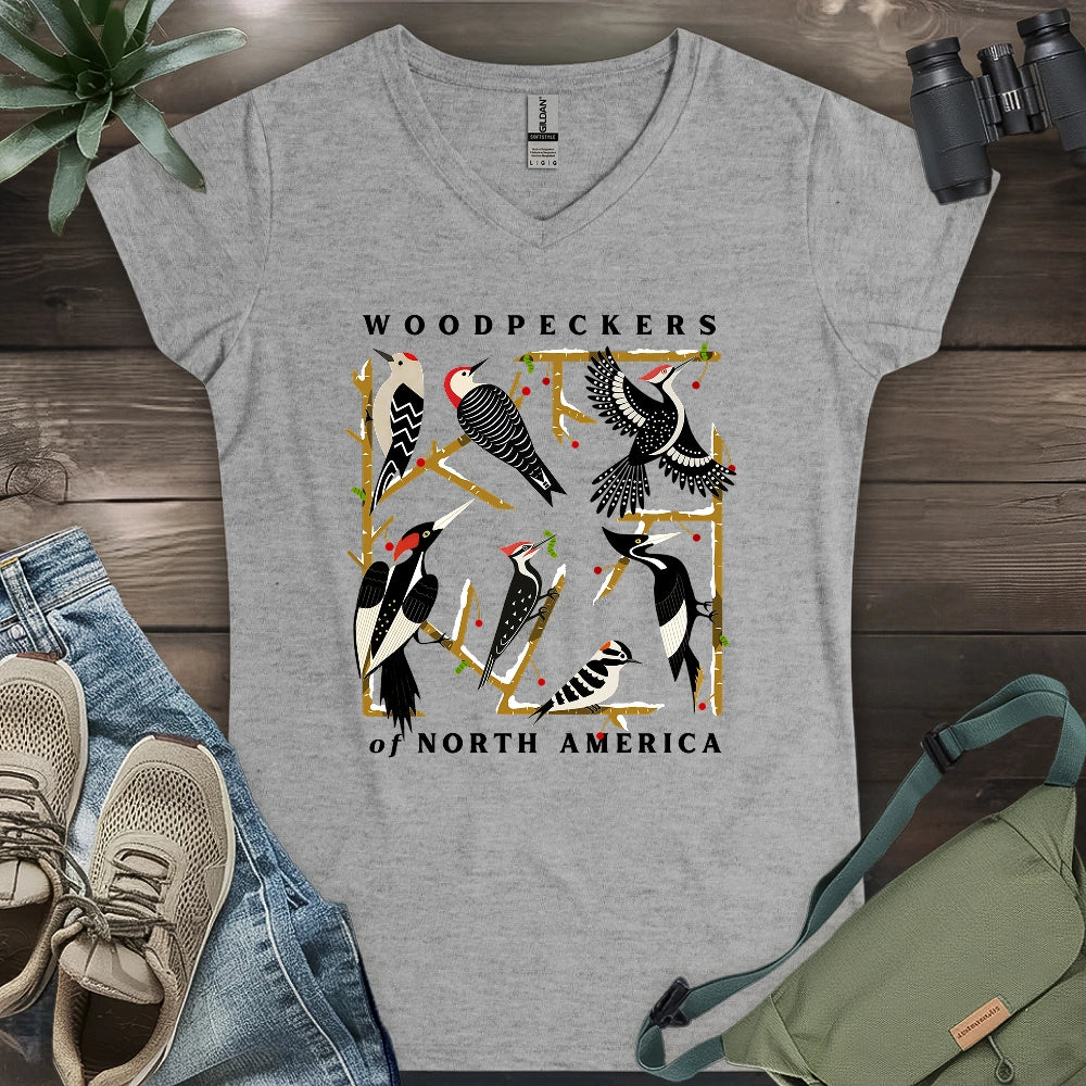 Woodpeckers Of North America Lady V-neck