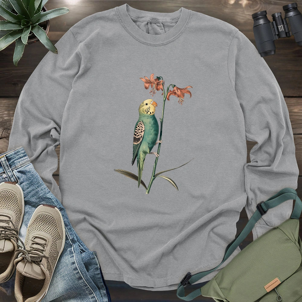 Budgerigar And Lily Long Sleeve T-shirt