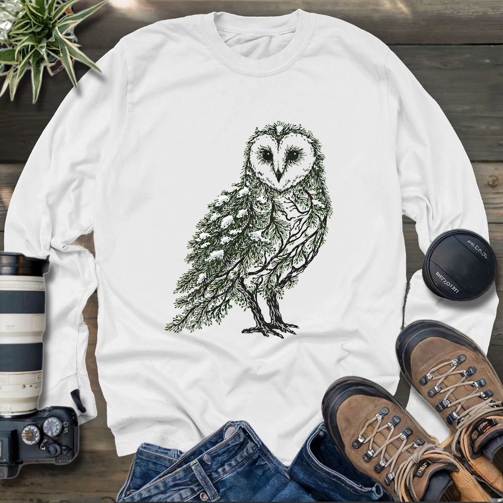 Barn Owl Made By Leaves Long Sleeve T-shirt