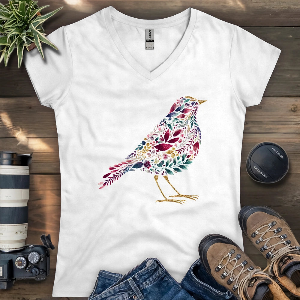 Bird Made By Leaves Lady V-neck