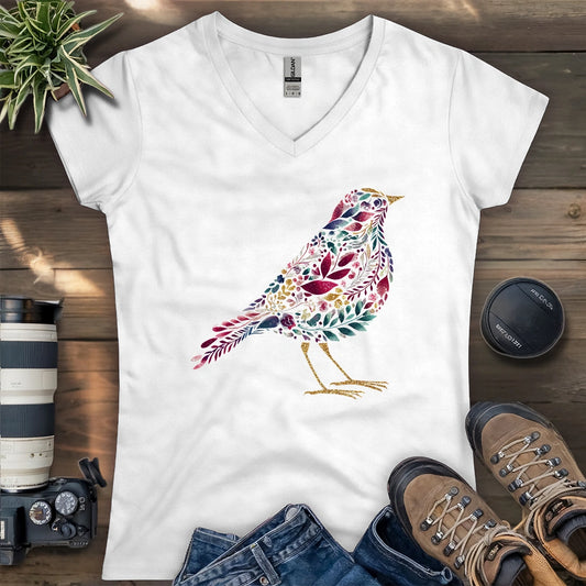 Bird Made By Leaves Lady V-neck