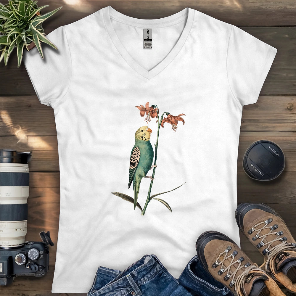 Budgerigar And Lily Lady V-neck