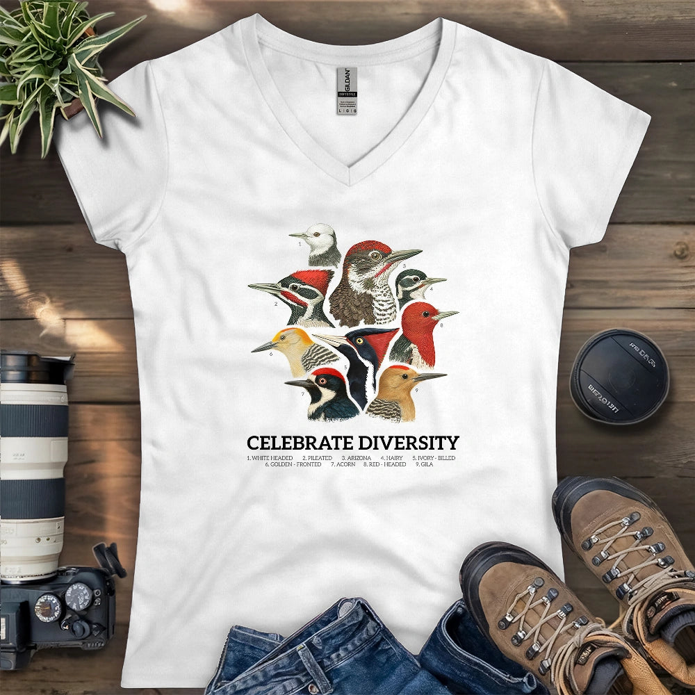 Celebrate Diversity Of Woodpecker Lady V-neck