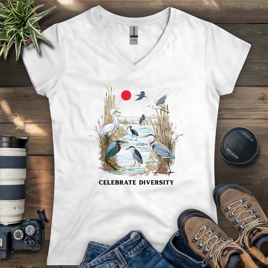Celebrate Heron Diversity Lady V-neck