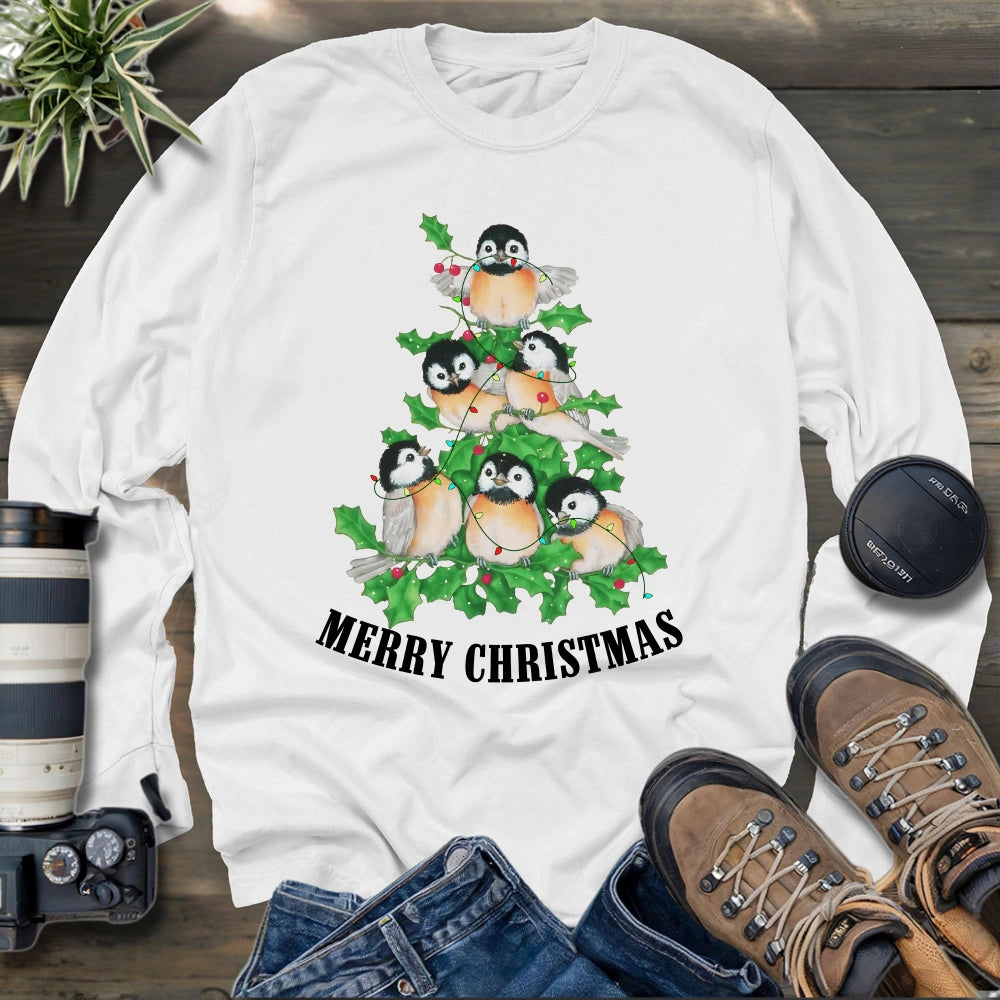 Chickadee Christmas Tree Long Sleeve T-shirt