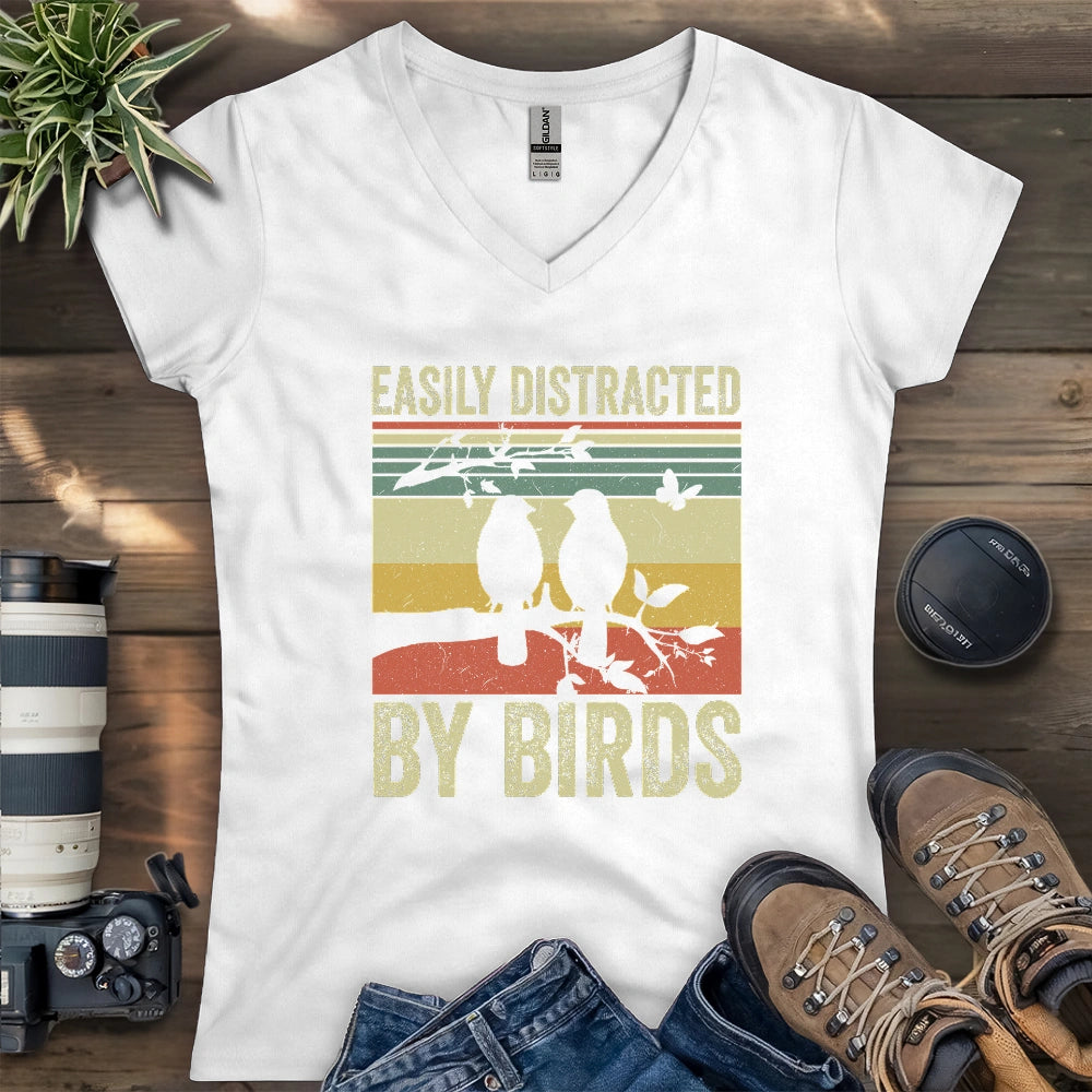 Easily Distracted By Bird Lady V-neck
