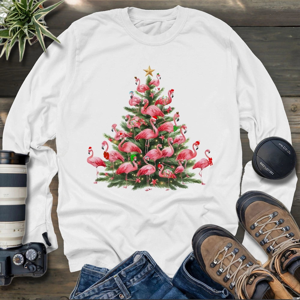 Flamingo Christmas Tree Long Sleeve T-shirt