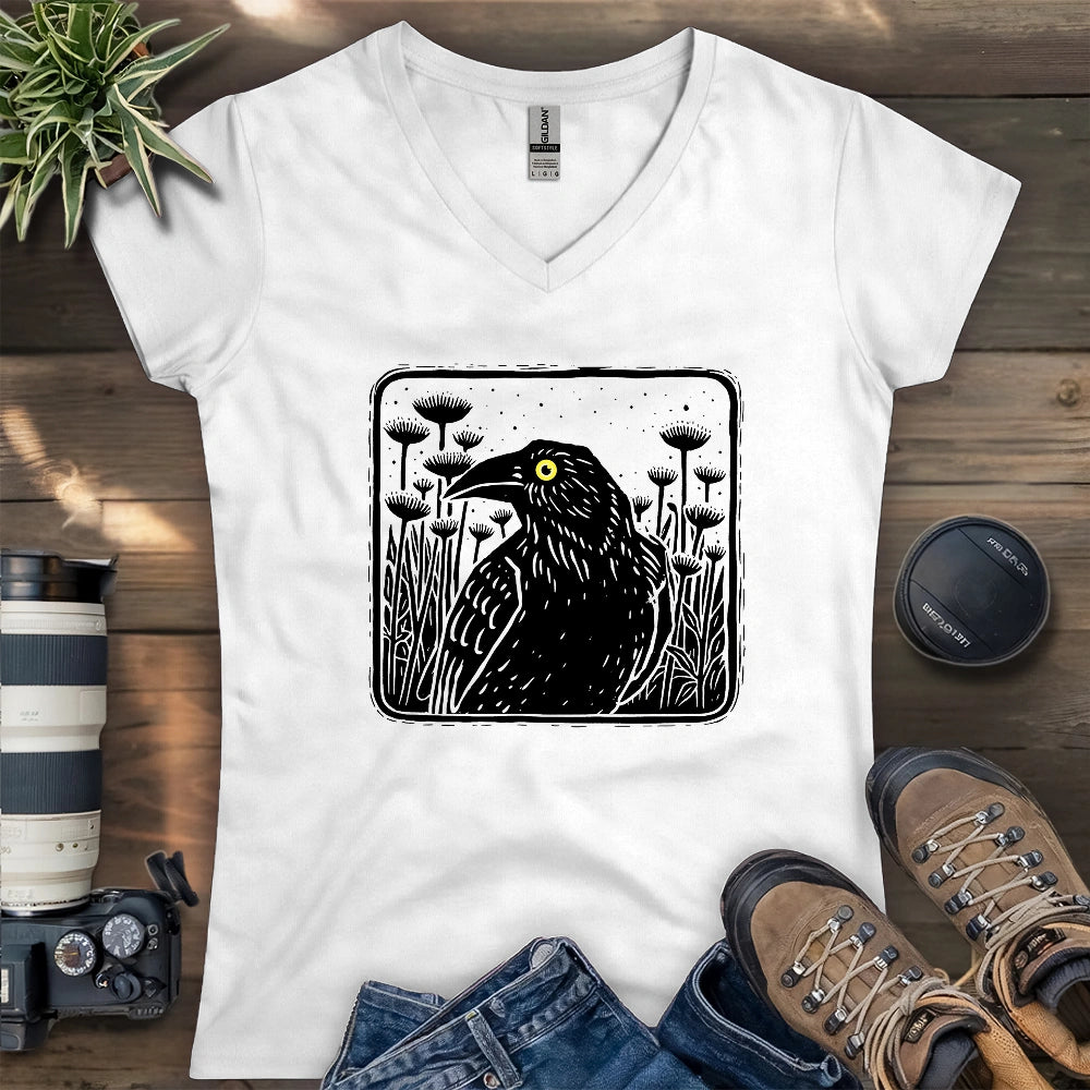 Floral Crow Silhouette Lady V-neck