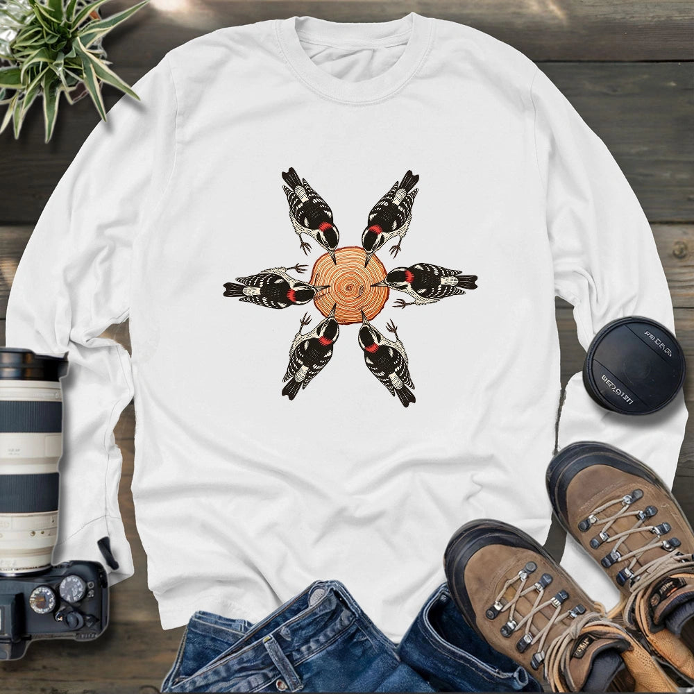 Flower Made Of Woodpeckers Long Sleeve T-shirt