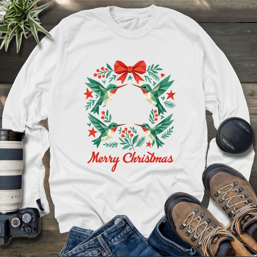 Geometric Hummingbird Wreath Long Sleeve T-shirt