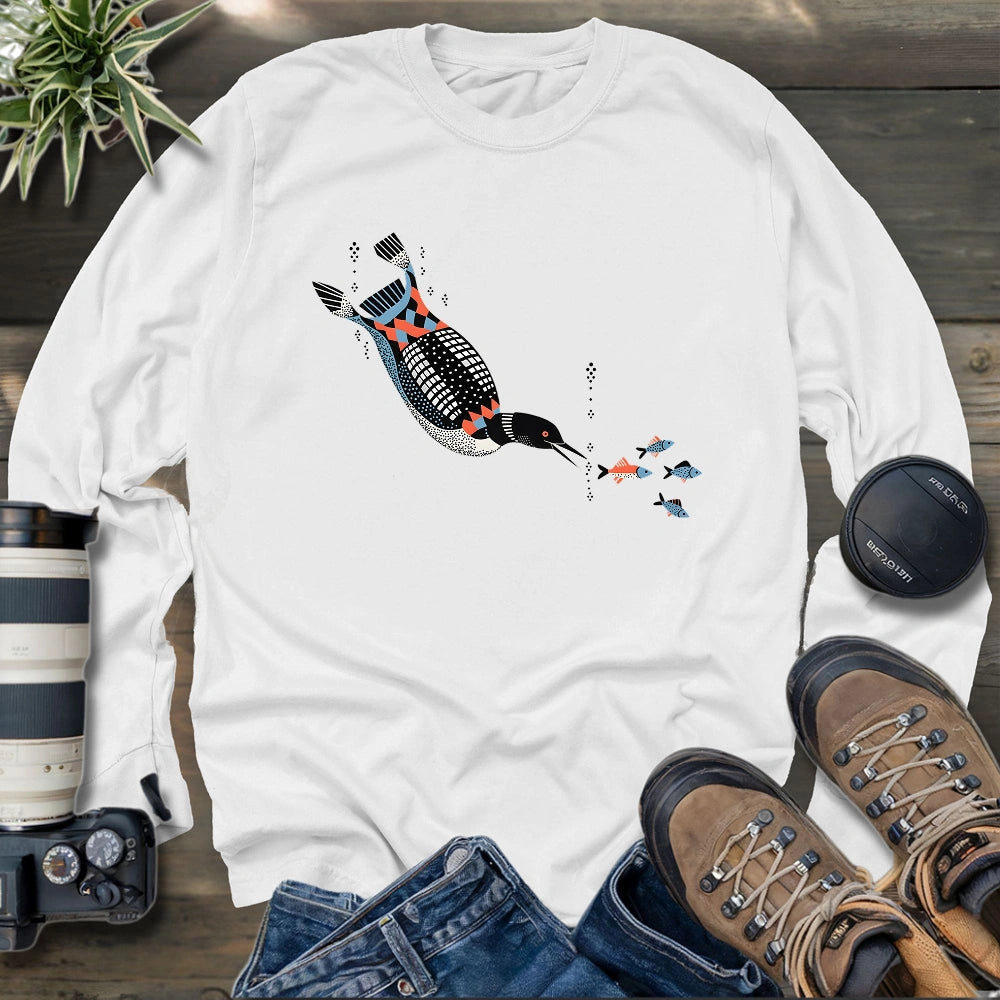 Geometric Loon On The Hunt Long Sleeve T-shirt