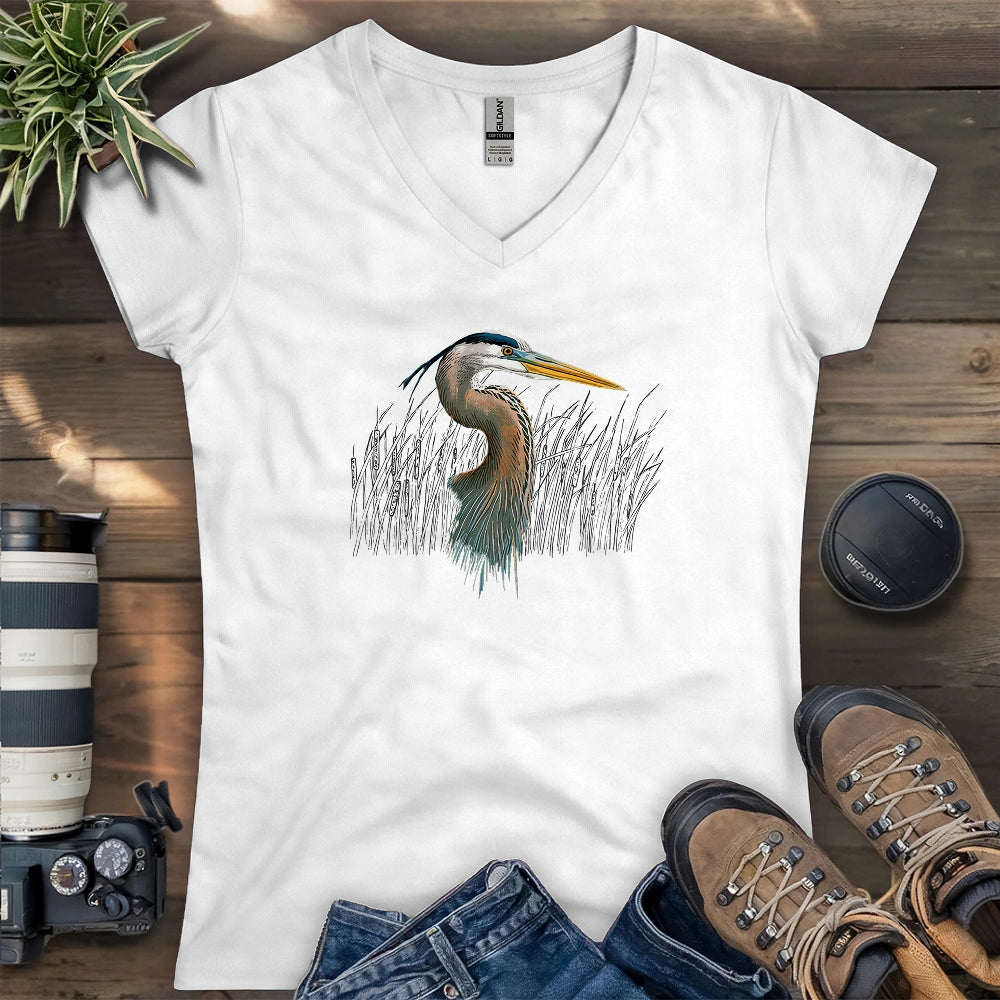 Great Blue Heron Lady V-neck
