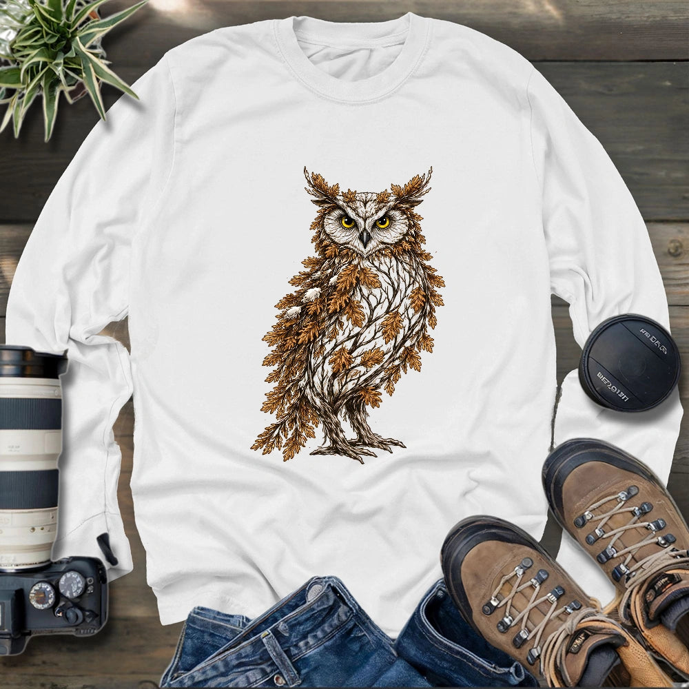Great Horned Owl Made By Leaves Long Sleeve T-shirt