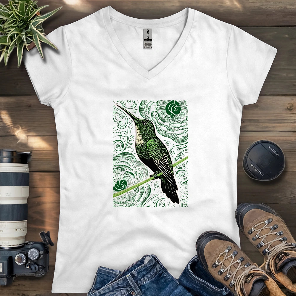 Green Hummingbird Lady V-neck