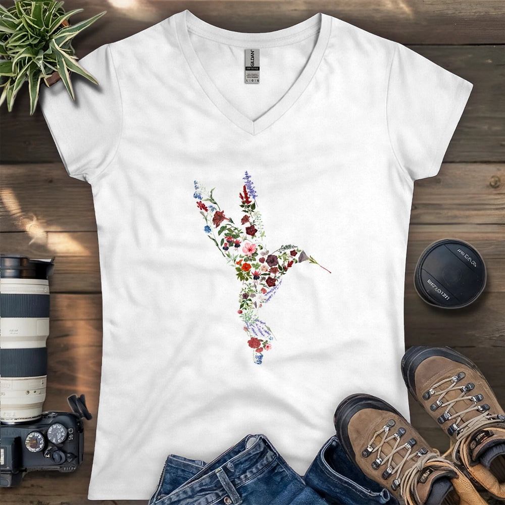 Hummingbird Made By Flowers Lady V-neck