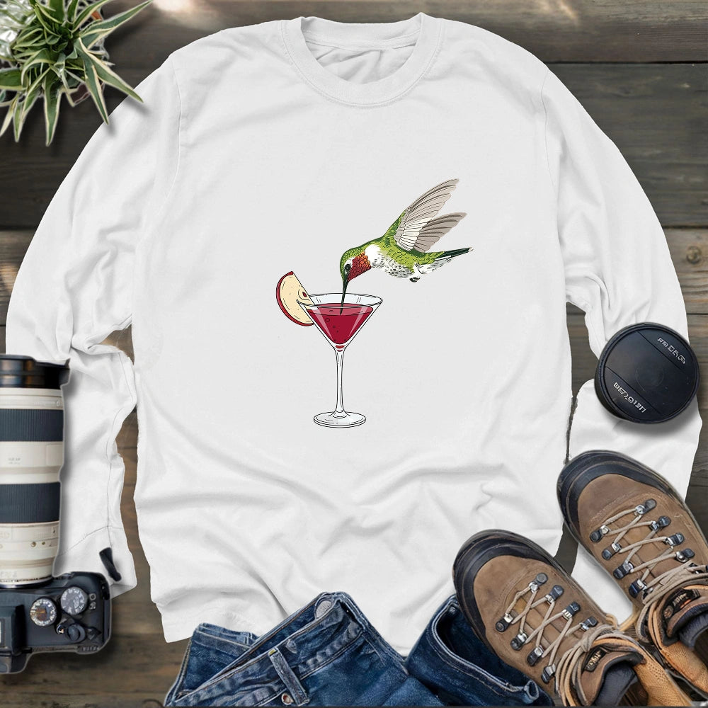 Hummingbird Sipping Cocktail Long Sleeve T-shirt