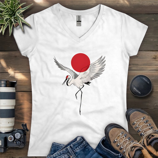 Japan Sun Crane Lady V-neck