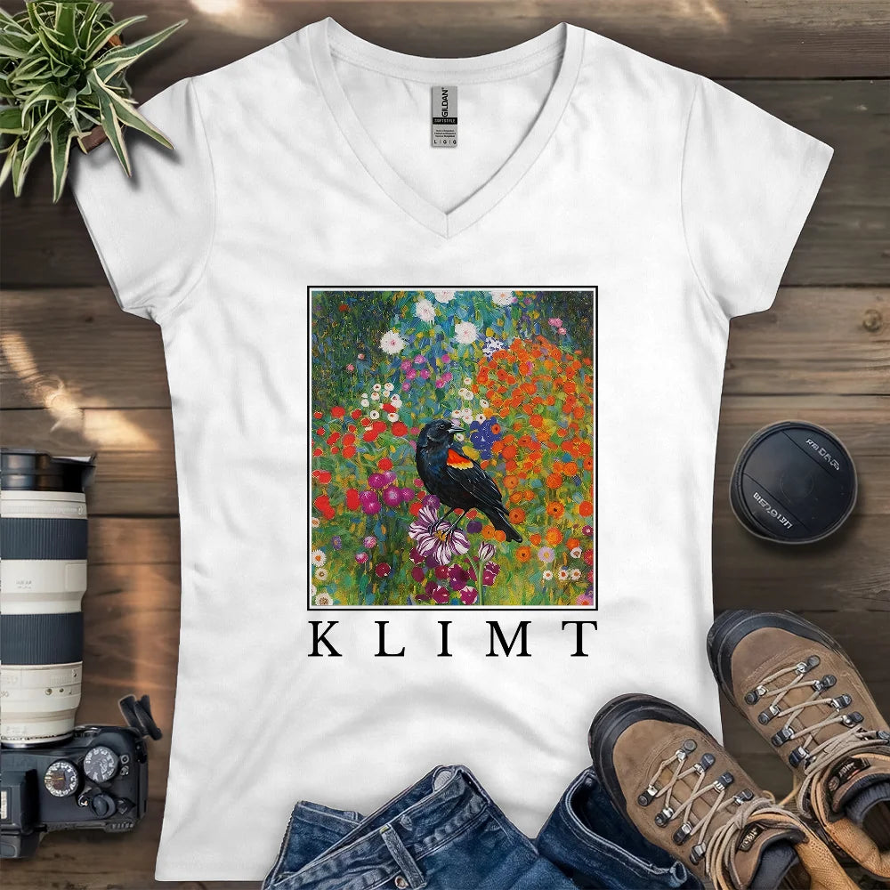 Klimt Blackbird Lady V-neck