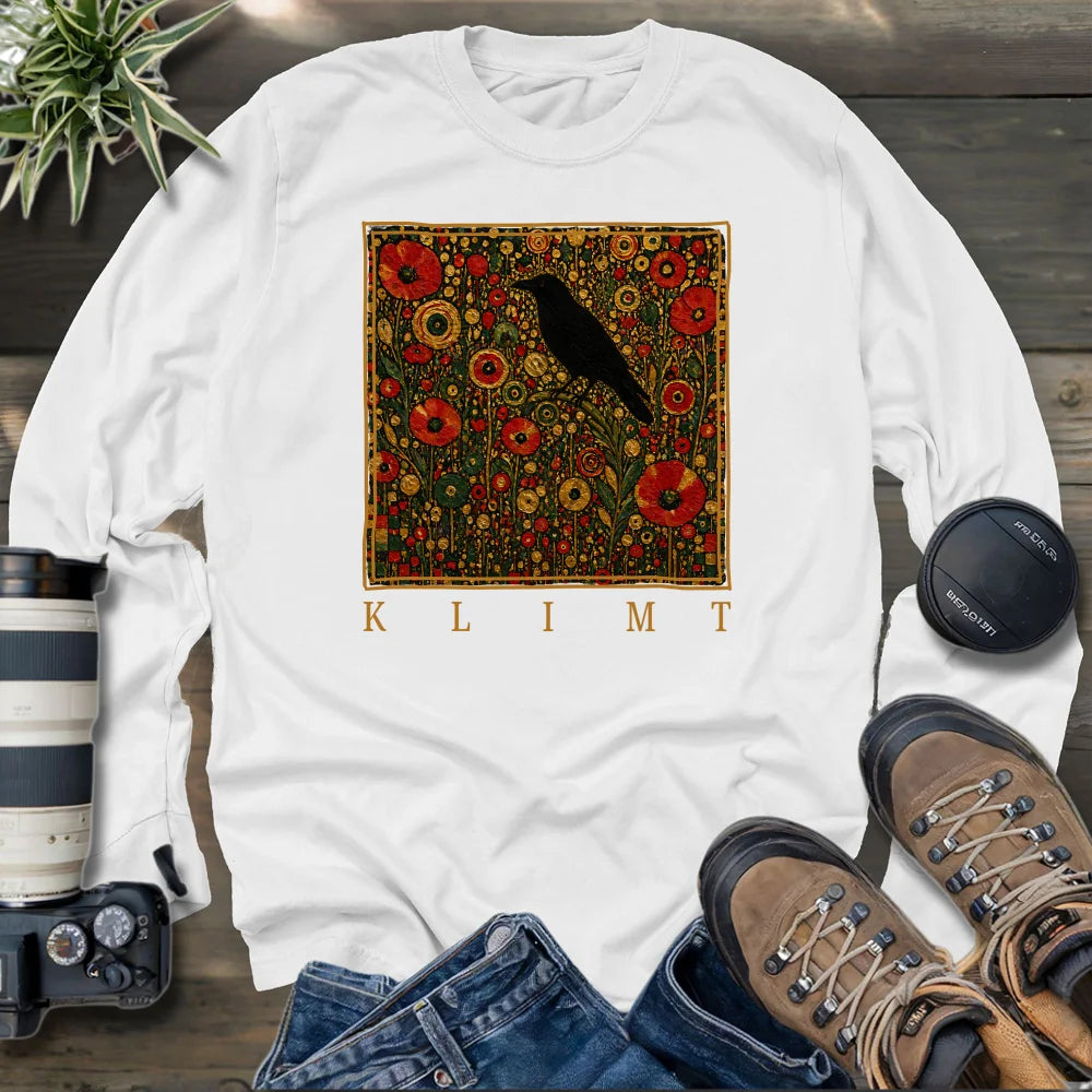 Klimt Raven In Flower Field Long Sleeve T-shirt