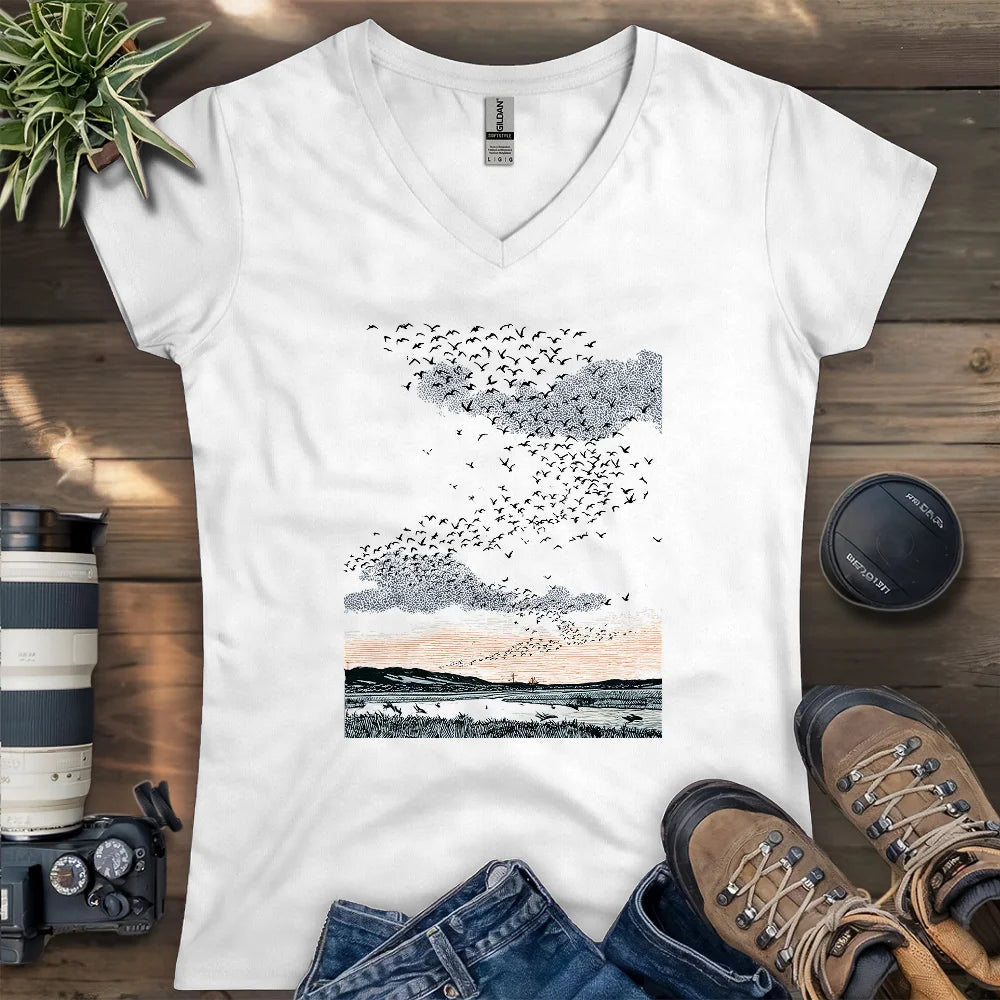Migrating Wild Ducks Lady V-neck