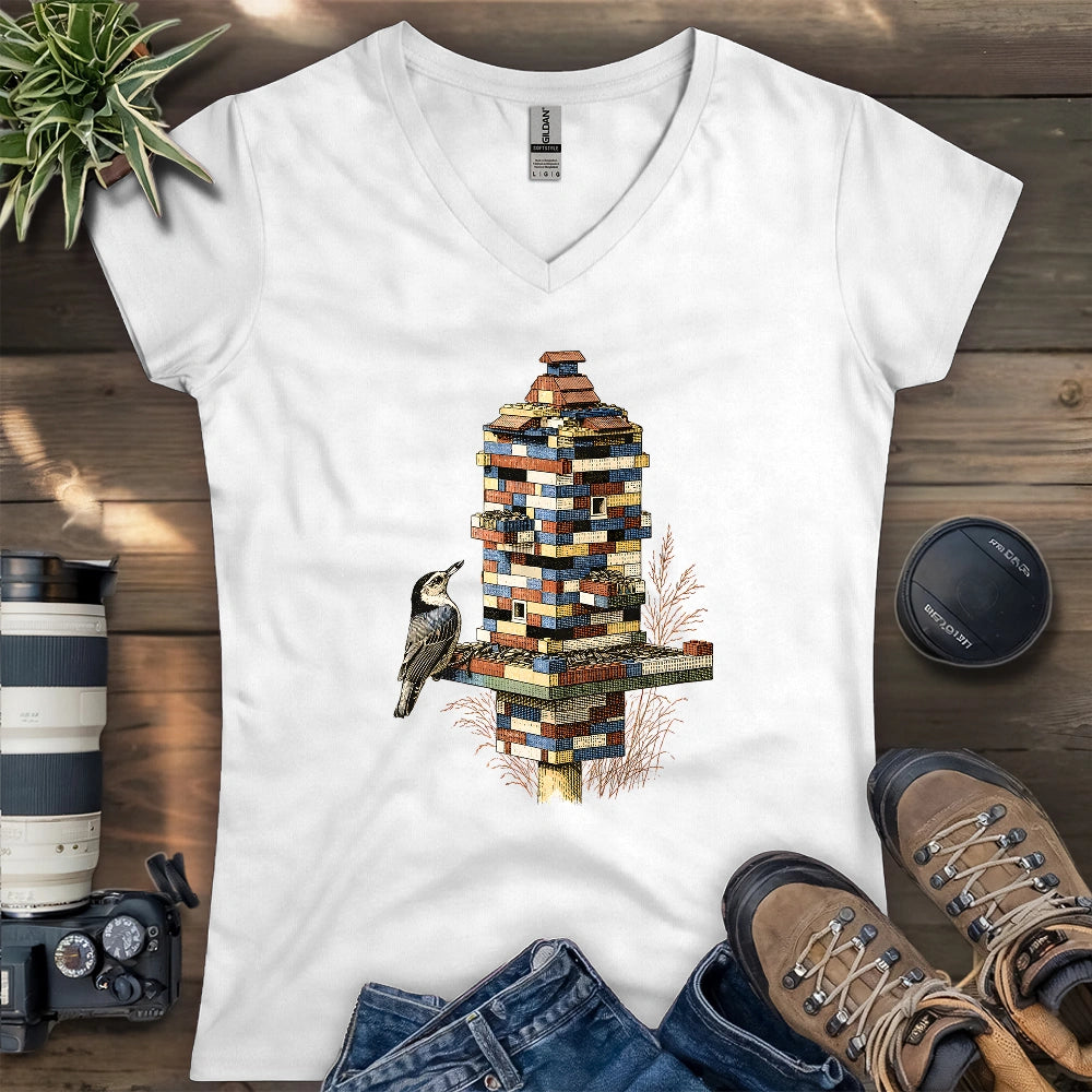 Nuthatch Playing Lego Lady V-neck