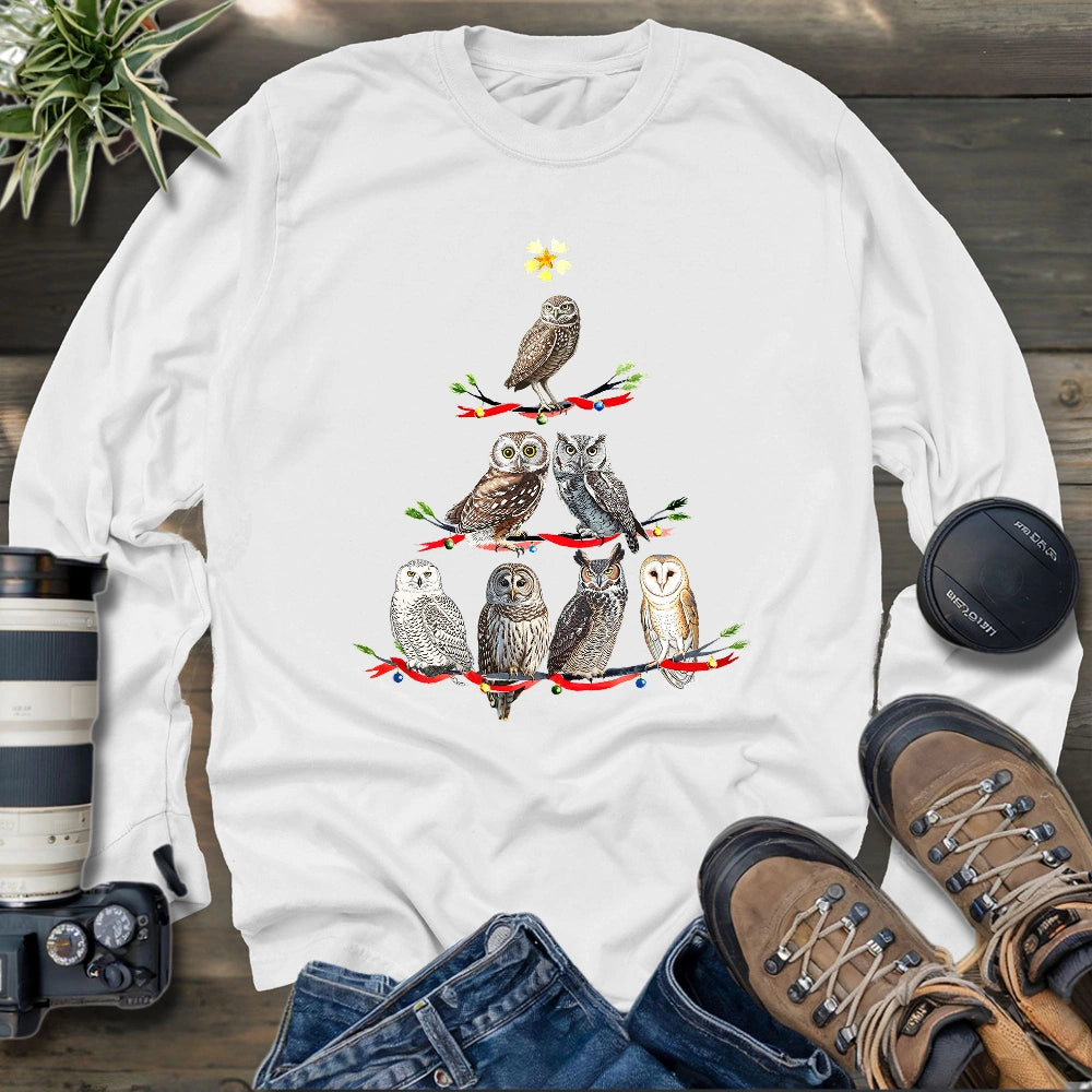 Owl Christmas Tree Long Sleeve T-shirt