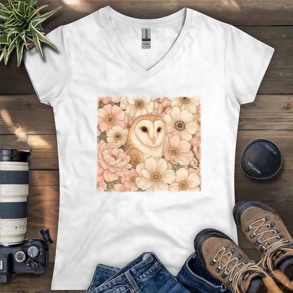 Owl In Flower Field Lady V-neck
