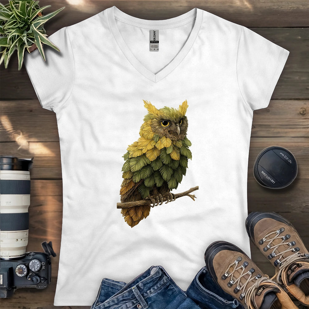Owl Made By Leaves Lady V-neck