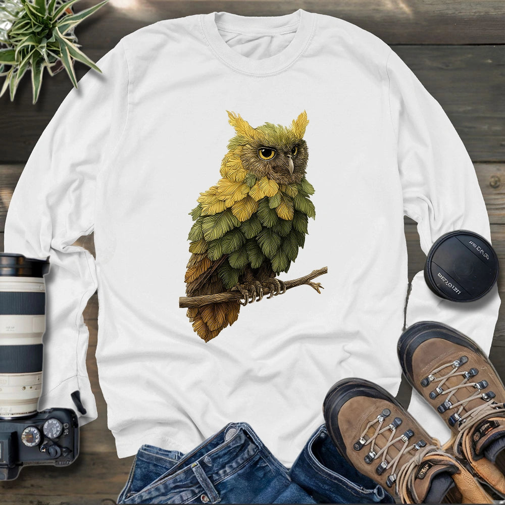 Owl Made By Leaves Long Sleeve T-shirt