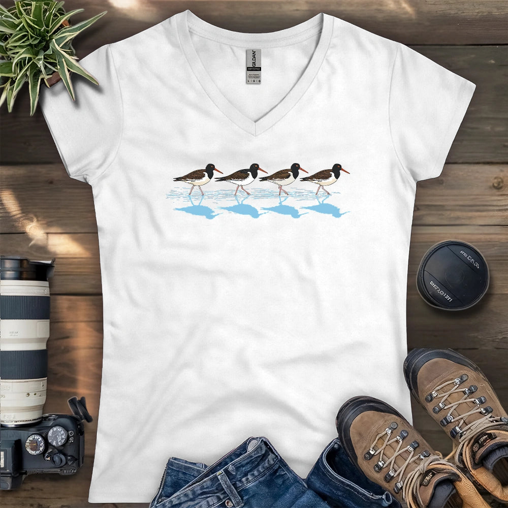 Oystercatchers Walking Lady V-neck