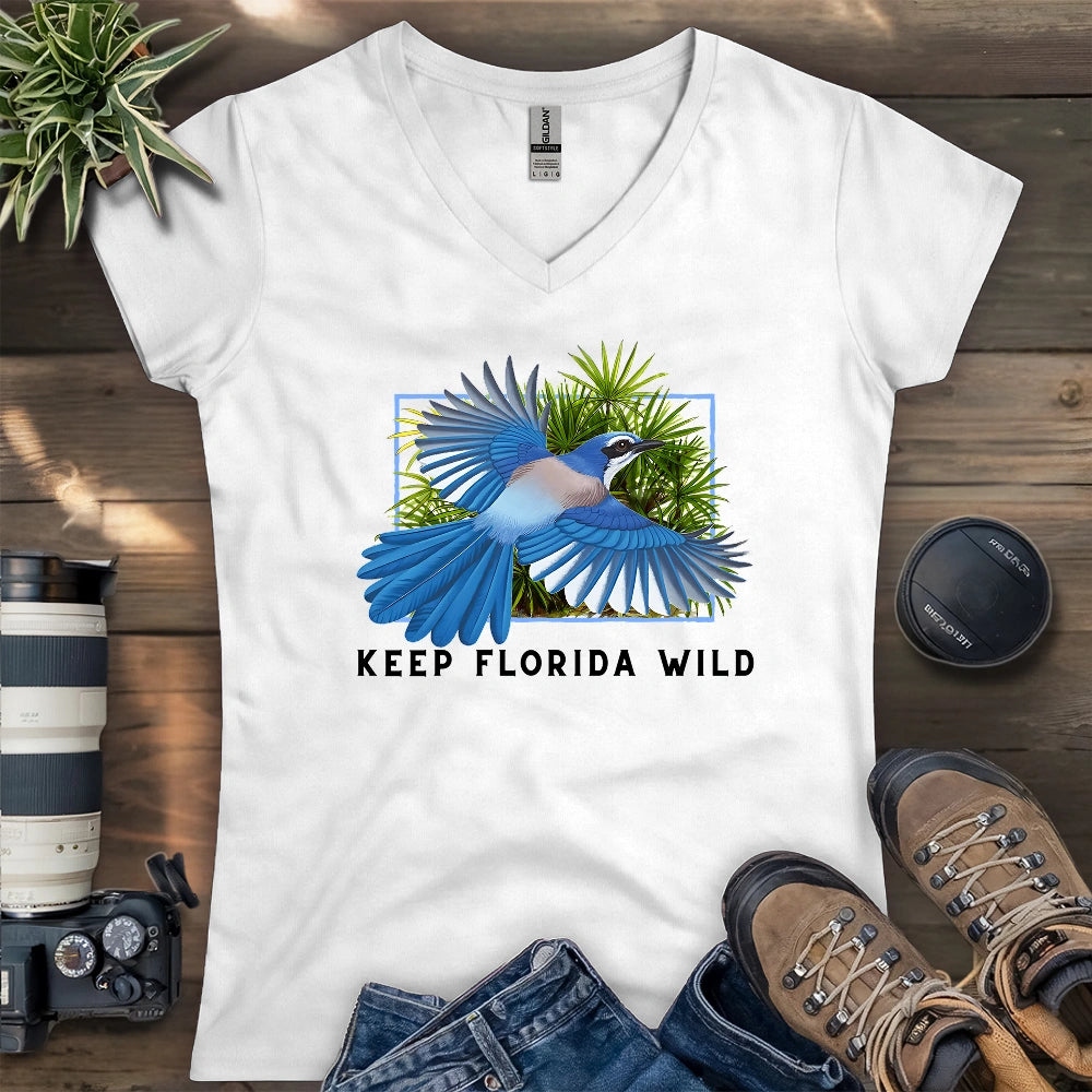 Protect Florida Scrub Jay Lady V-neck