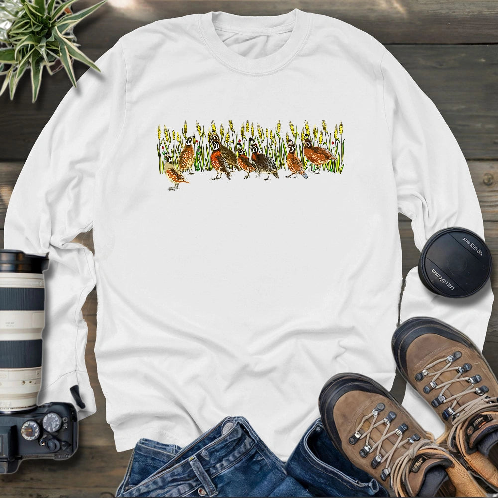 Quails At Wheat Field Long Sleeve T-shirt