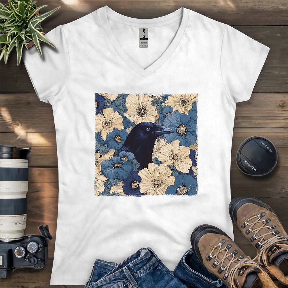 Raven In Flower Field Lady V-neck