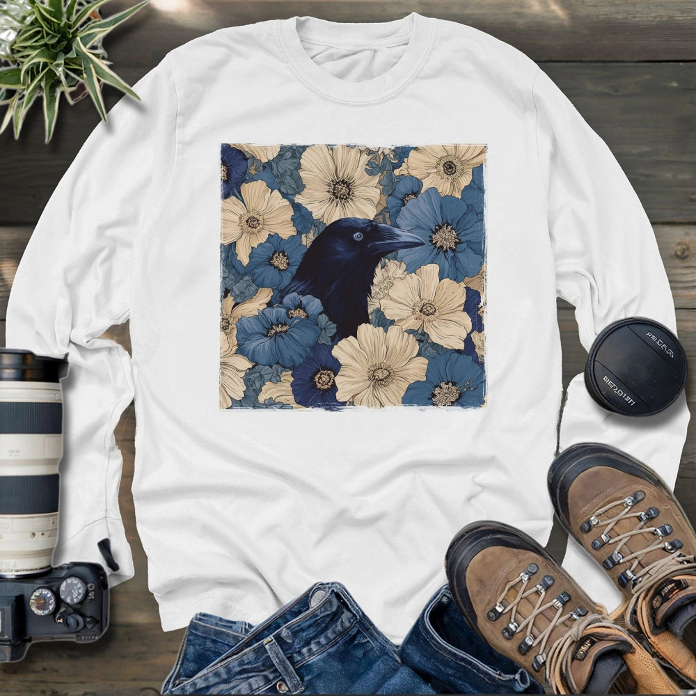 Raven In Flower Field Long Sleeve T-shirt