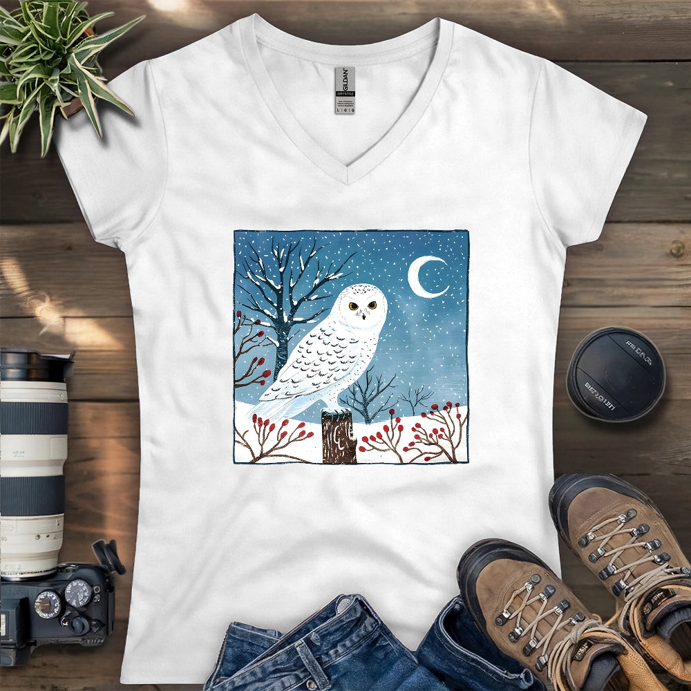 Snowy Owl at Midnight Lady V-neck