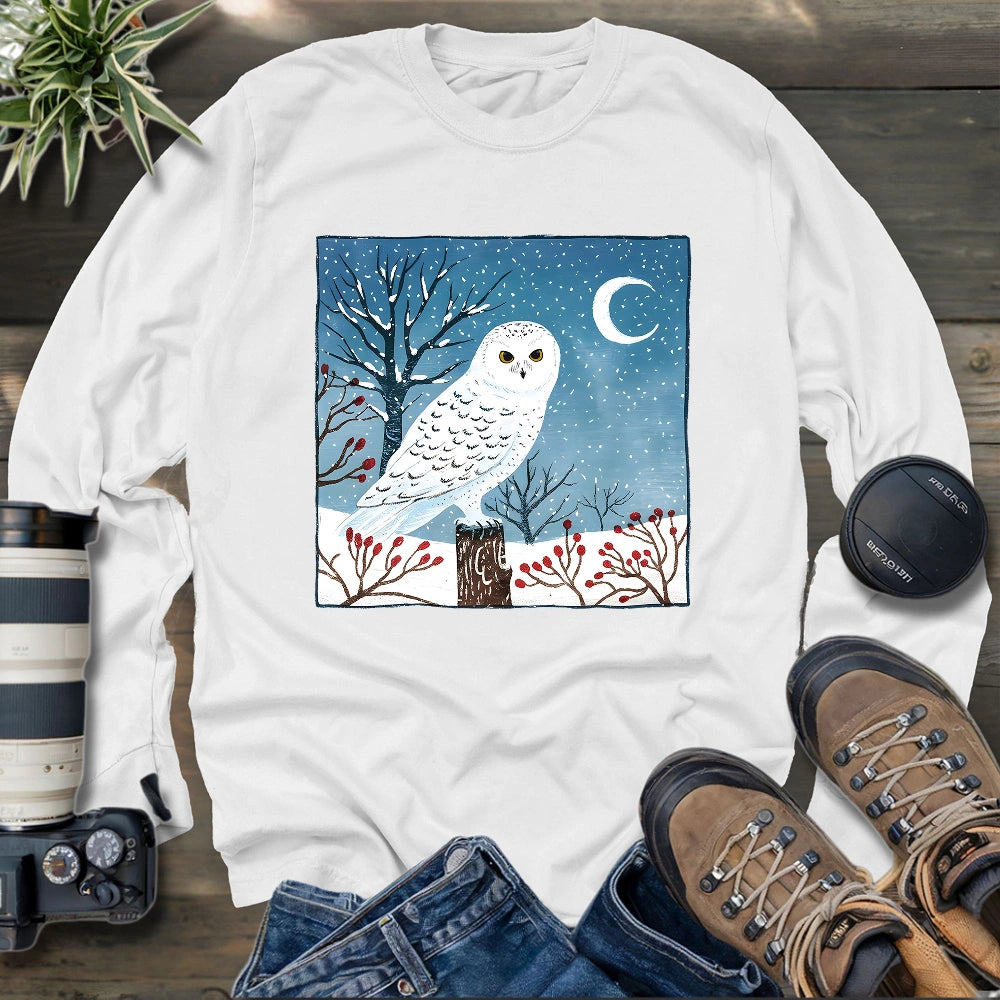 Snowy Owl at Midnight Long Sleeve T-shirt