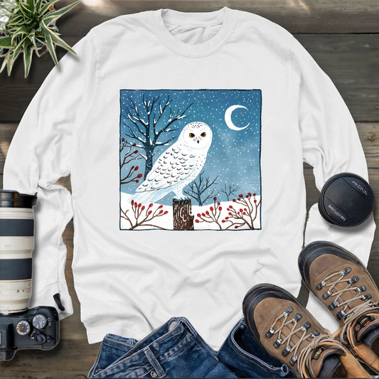 Snowy Owl at Midnight Long Sleeve T-shirt