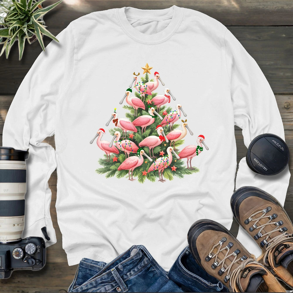 Spoonbill Christmas Tree Long Sleeve T-shirt