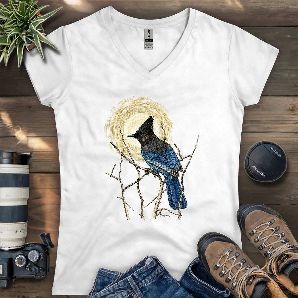 Steller's Jay Under Forest Moonlight Lady V-neck