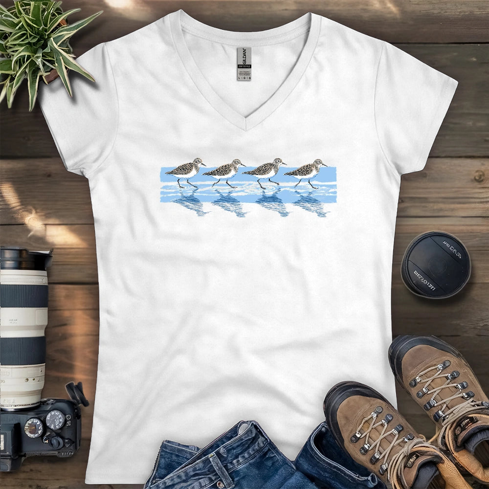 Tidewalking Sandpipers Lady V-neck