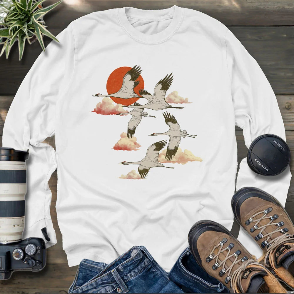 Twilight Whooping Cranes Long Sleeve T-shirt