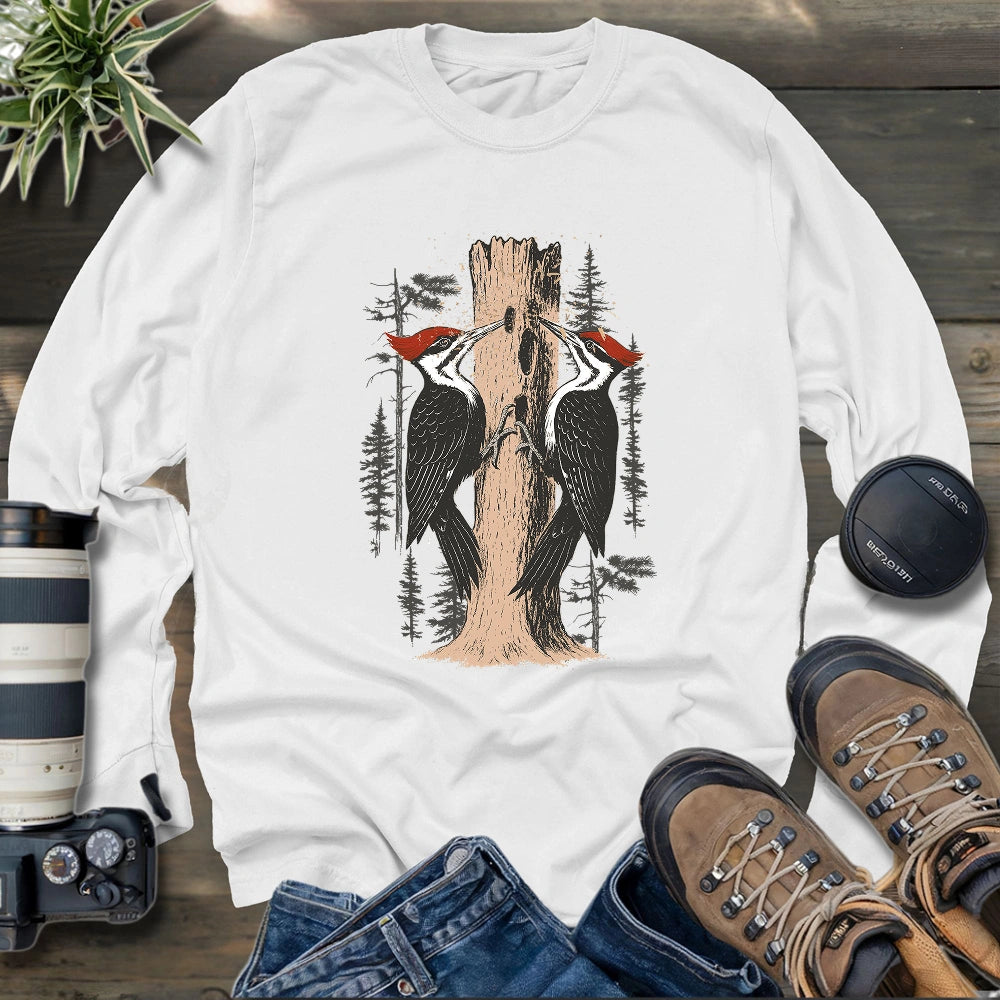 Twin Woodpeckers Drumming Long Sleeve T-shirt