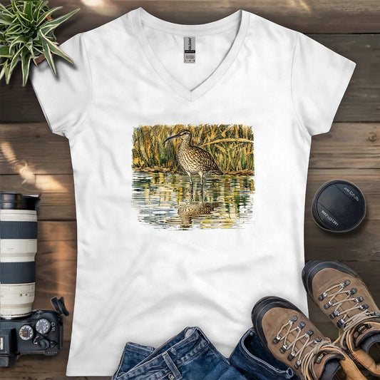 Whimbrel Shadow On Water Lady V-neck