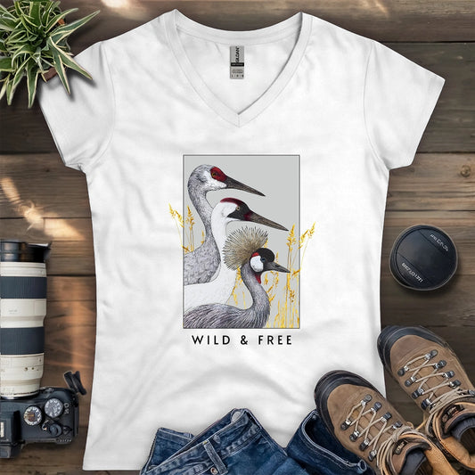 Wild Cranes Must Be Protected Lady V-neck